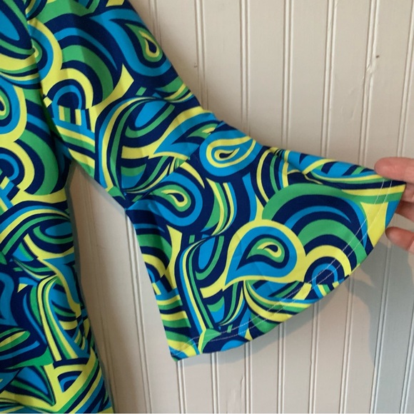 Erma’s Closet (NWT) (S) Dress, V-Neck, Royal Blue, Green & Yellow Fun Pattern - Picture 5 of 6